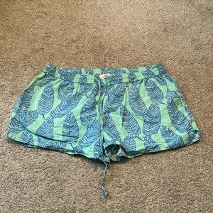 Vineyard Vines Palm Leaf Shorts‎ Womens Medium Mint Green Blue Drawstring Linen